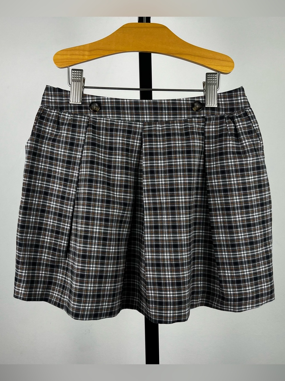Marie Chantal Girls Pleated Plaid Check Pleated Skirt, Brown/Bkack, 8Y